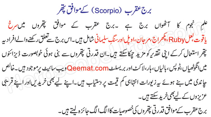 Scorpio Birthstone in Urdu